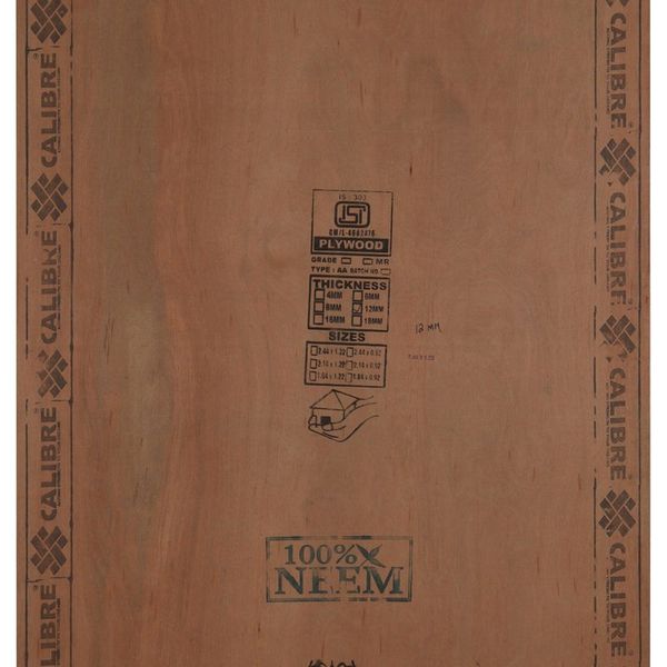 Calibre Supreme Neem 8 ft. x 4 ft. 12 mm MR Plywood Calibre Supreme Neem 8 ft. x 4 ft. 12 mm MR Plywood