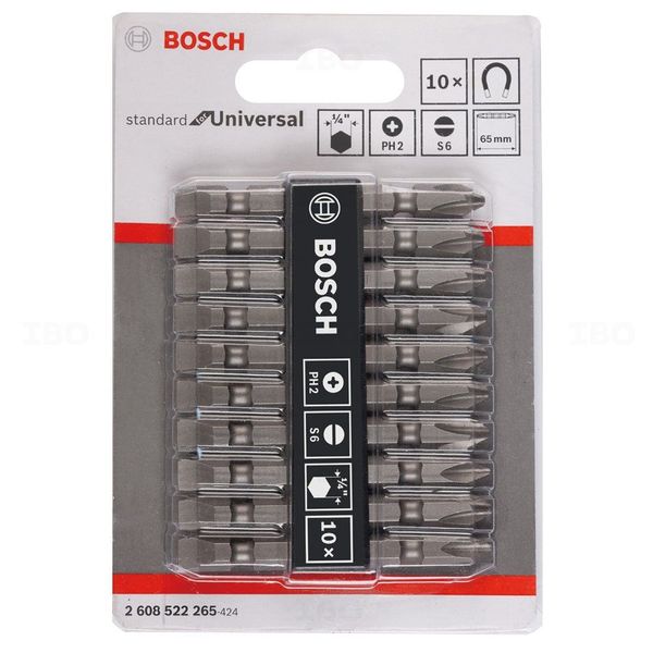 Bosch 2608522265 Slotted S6 & Ph2 65mm 10pcs Screwdriver Double Ended Bit Set