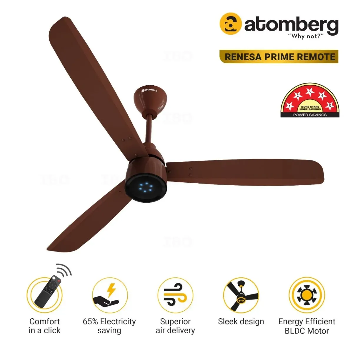 Atomberg 1200mm Renesa Prime With Remote (Gloss Brown) Ceiling Fan