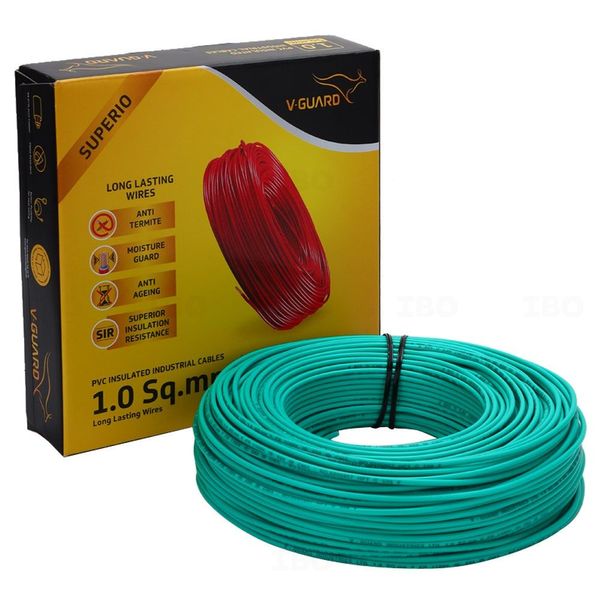 V-Guard Superio+ 1 sq mm Green 90 m FR PVC Insulated Wire