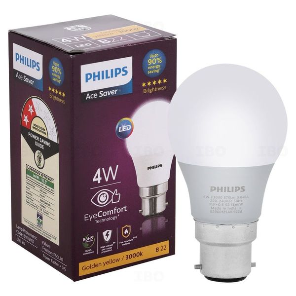 Philips Ace Saver 4 W B22 Warm White LED Bulb