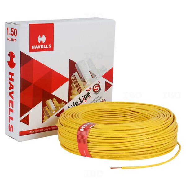 Havells Lifeline 1.5 sq mm Yellow 180 m FR PVC Insulated Wire Havells Lifeline 1.5 sq mm Yellow 180 m FR PVC Insulated Wire
