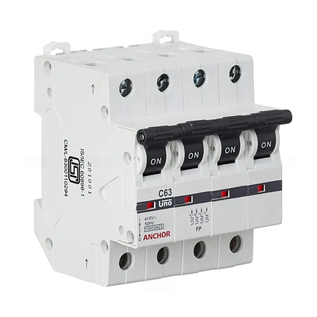 Anchor Uno Four Pole 63 A C Curve MCB