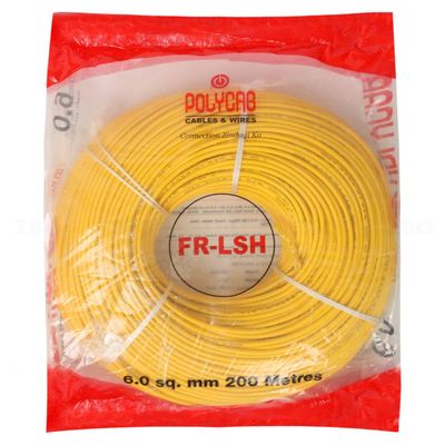 Polycab FRLS-H 6 sq mm Yellow 200 m PVC Insulated Wire