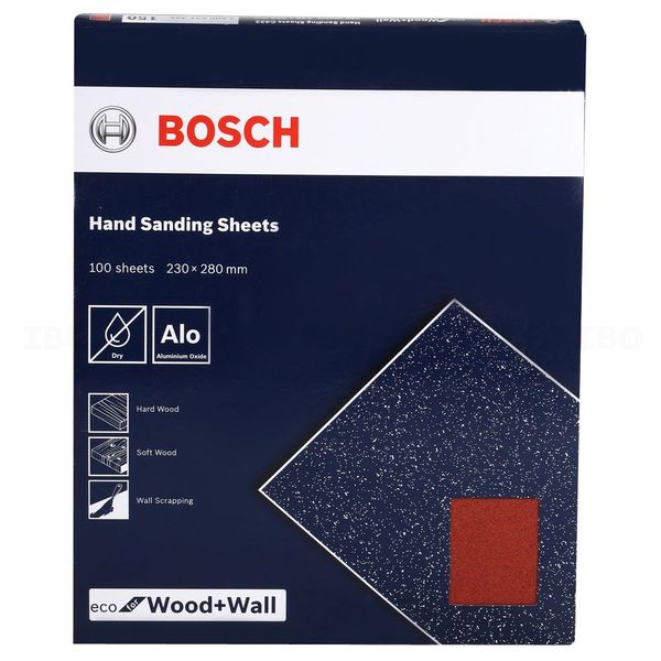 Bosch 2608621495 150Grit 100 Pcs Hand Sanding Sheets For Wood & Wall