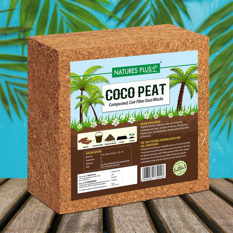 Natures plus Coco Peat Block - Coir Fibre Dust 1kg