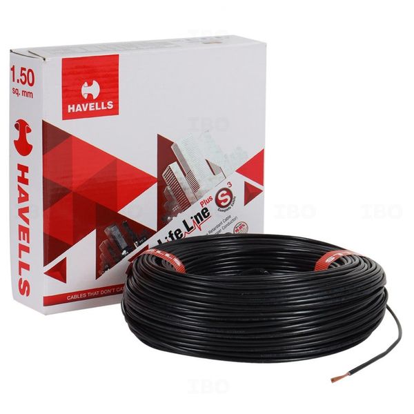 Havells Lifeline 1.5 sq mm Black 90 m PVC Insulated Wire