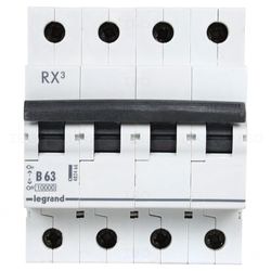 Legrand RX3 Four Pole 63 A B Curve MCB