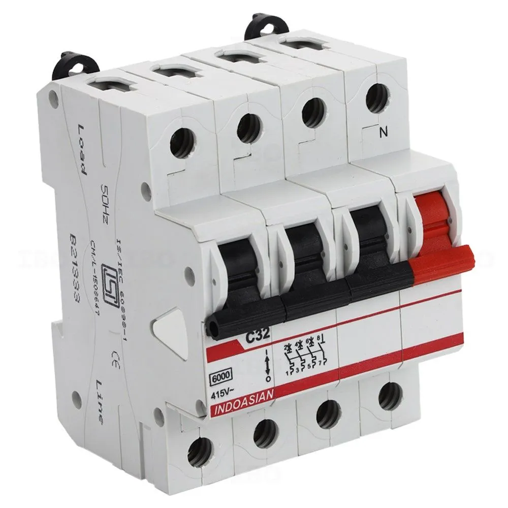 Indoasian Caretron Triple Pole Neutral 32 A C Curve MCB