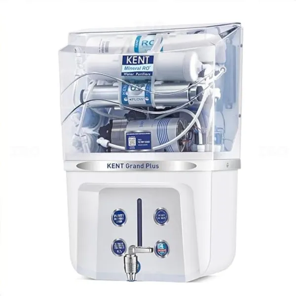 KENT Grand Plus RO Water Purifier RO + UV + UF + TDS Control + UV LED Tank | 9L Tank | 4 Years Free Service | ISI Marked | Multiple Purification , 1 year filter warranty(White)