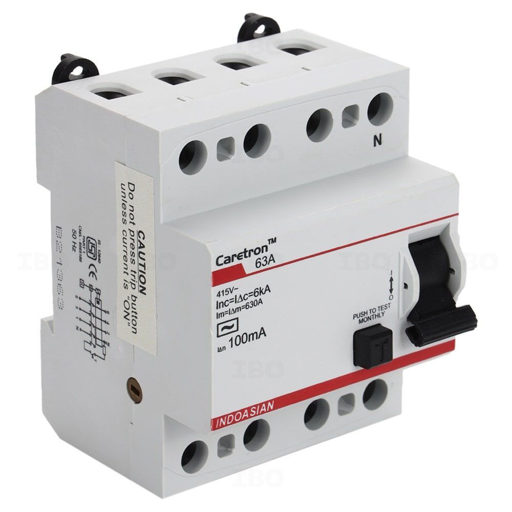 Indoasian Caretron 4 Pole 63 A 100 mA RCCB Indoasian Caretron 4 Pole 63 A 100 mA RCCB