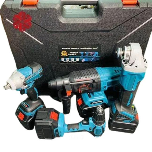 Tranx TX 1004 21V Li-Ion Cordless Rotary Hammer, Angle Grinder, Impact Wrench & Impact Drill Combo