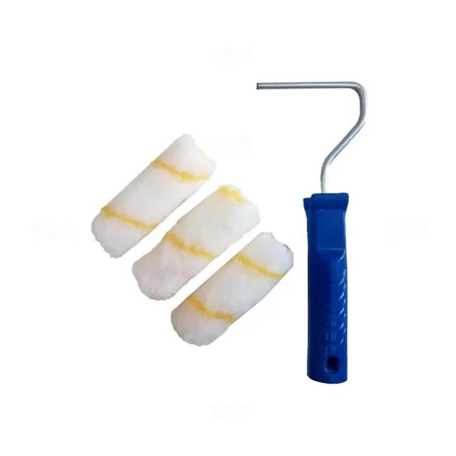 Unbranded 4 in. Paint Roller 4" Yellow Line STD (3 Roller+1 Handle) All Surface Roller