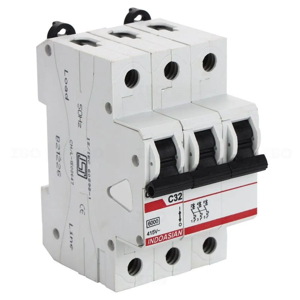 Indoasian Caretron Triple Pole 32 A C Curve MCB