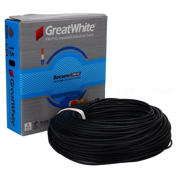 GreatWhite SecureX 1.5 sq mm Black 90 m FR PVC Insulated Wire GreatWhite SecureX 1.5 sq mm Black 90 m FR PVC Insulated Wire