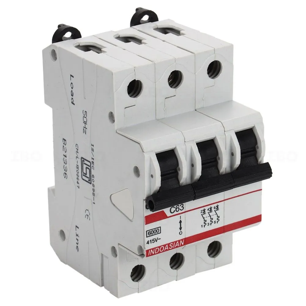 Indoasian Caretron Triple Pole 63 A C Curve MCB