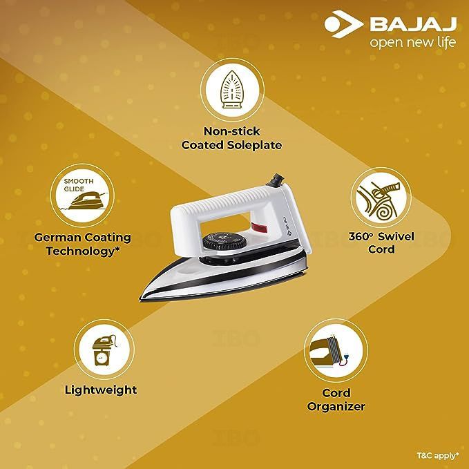 Buy Bajaj Popular Light Weight 1000W Dry Iron on IBO Store