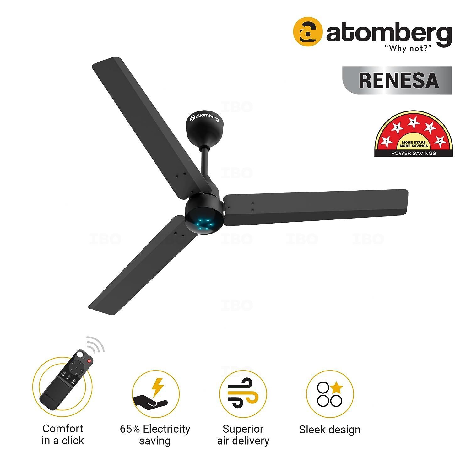 Atomberg 1200mm Renesa (Midnight Black) Ceiling Fan