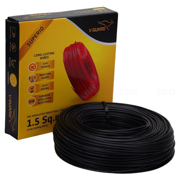 V-Guard Superio+ 1.5 sq mm Black 90 m FR PVC Insulated Wire