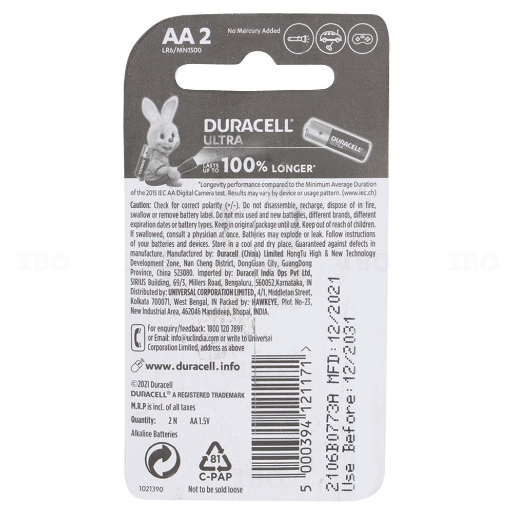 Duracell AA Alkaline Batteries 1.5v (2 Pack) MN1500 (LR6)