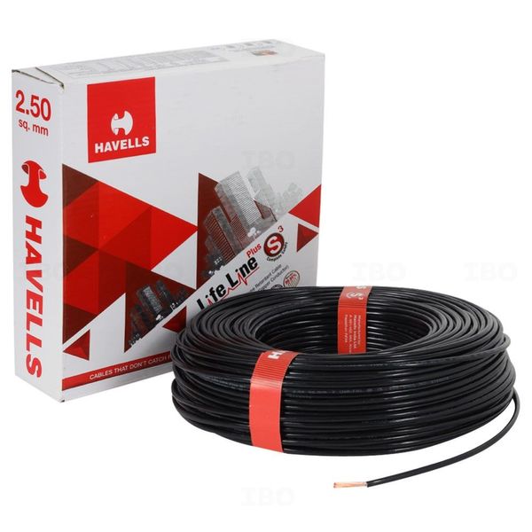 Havells Lifeline 2.5 sq mm Black 90 m PVC Insulated Wire