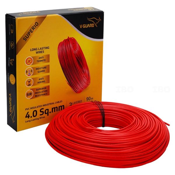 V-Guard Superio+ 4 sq mm Red 90 m FR PVC Insulated Wire