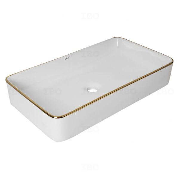 Brizzio 600 mm x 350 mm x 110 mm Gold & White Table Top Basin Brizzio 600 mm x 350 mm x 110 mm Gold & White Table Top Basin