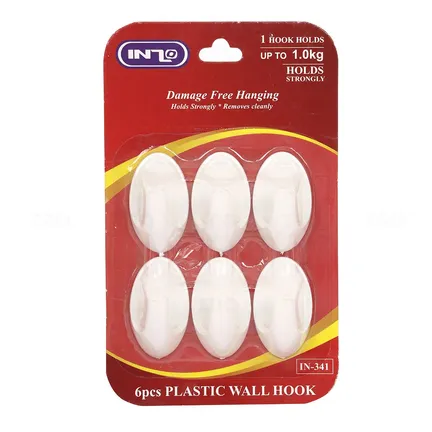 Inzo Plastic Wall Hook 6Pcs
