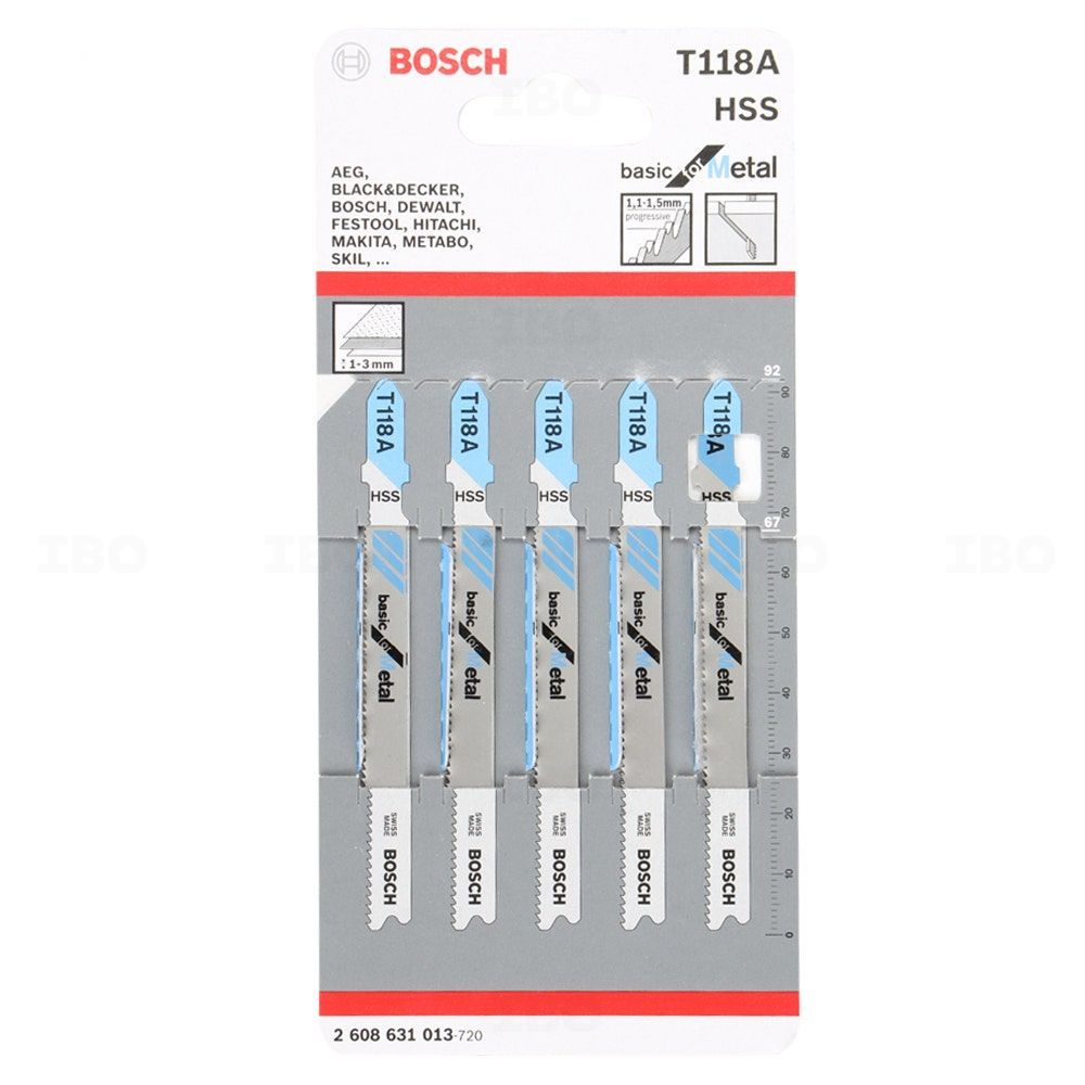 Bosch 2608631013 T 118A Heavy Duty Metal Cutting 5pcs Jig Saw Blade