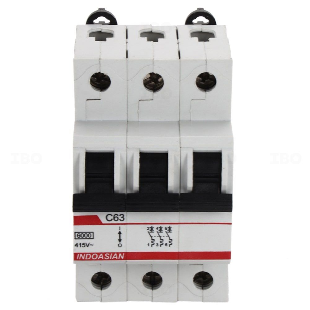 Indoasian Caretron Triple Pole 63 A C Curve MCB